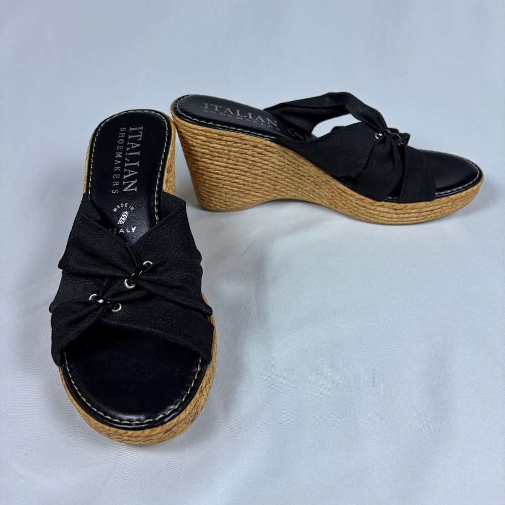 Italian Shoemakers Womens Black Fabric Twisted Wedge Slide Sandals Size 6M